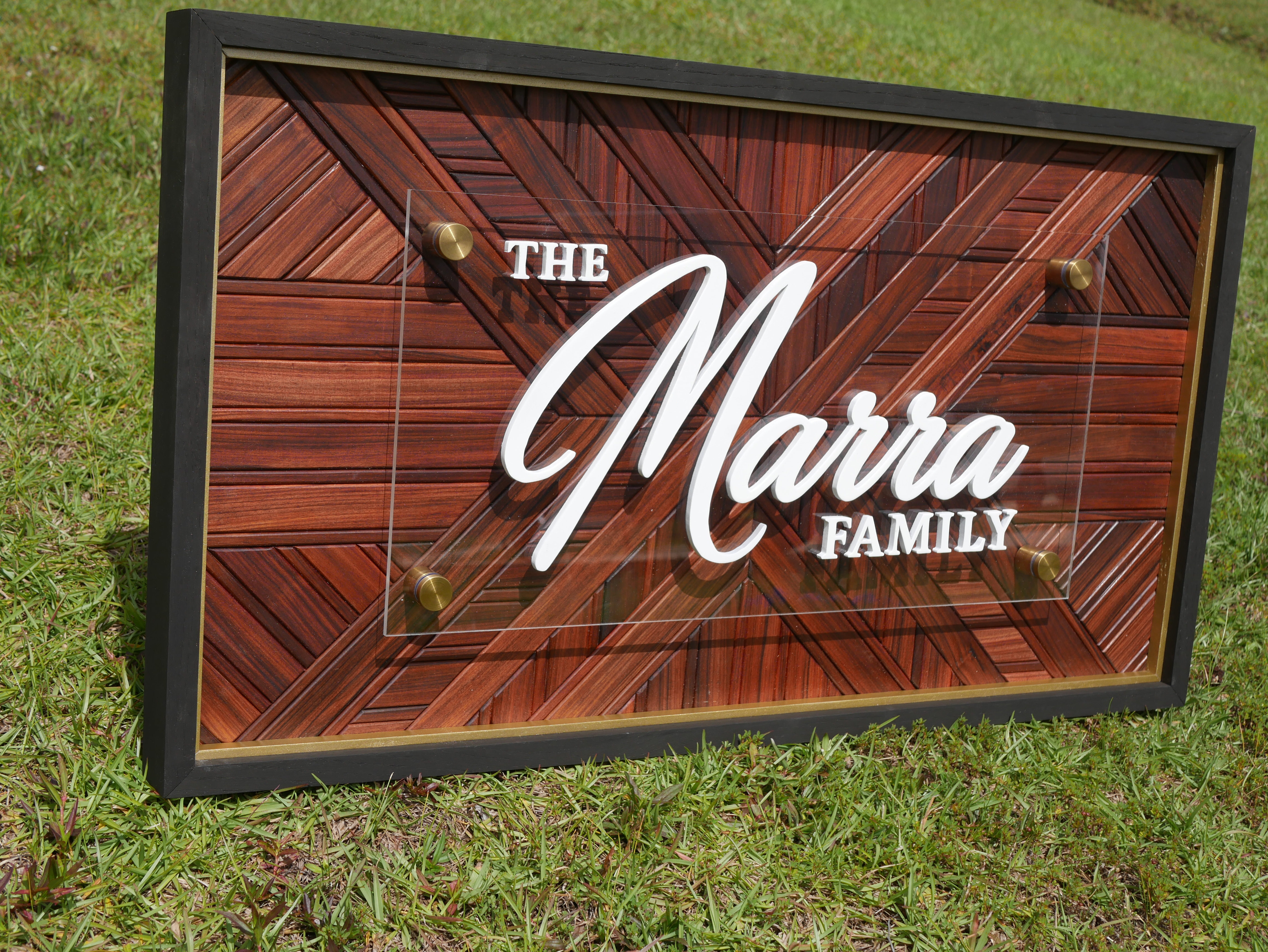 Custom Marra family name sign with layered wood design