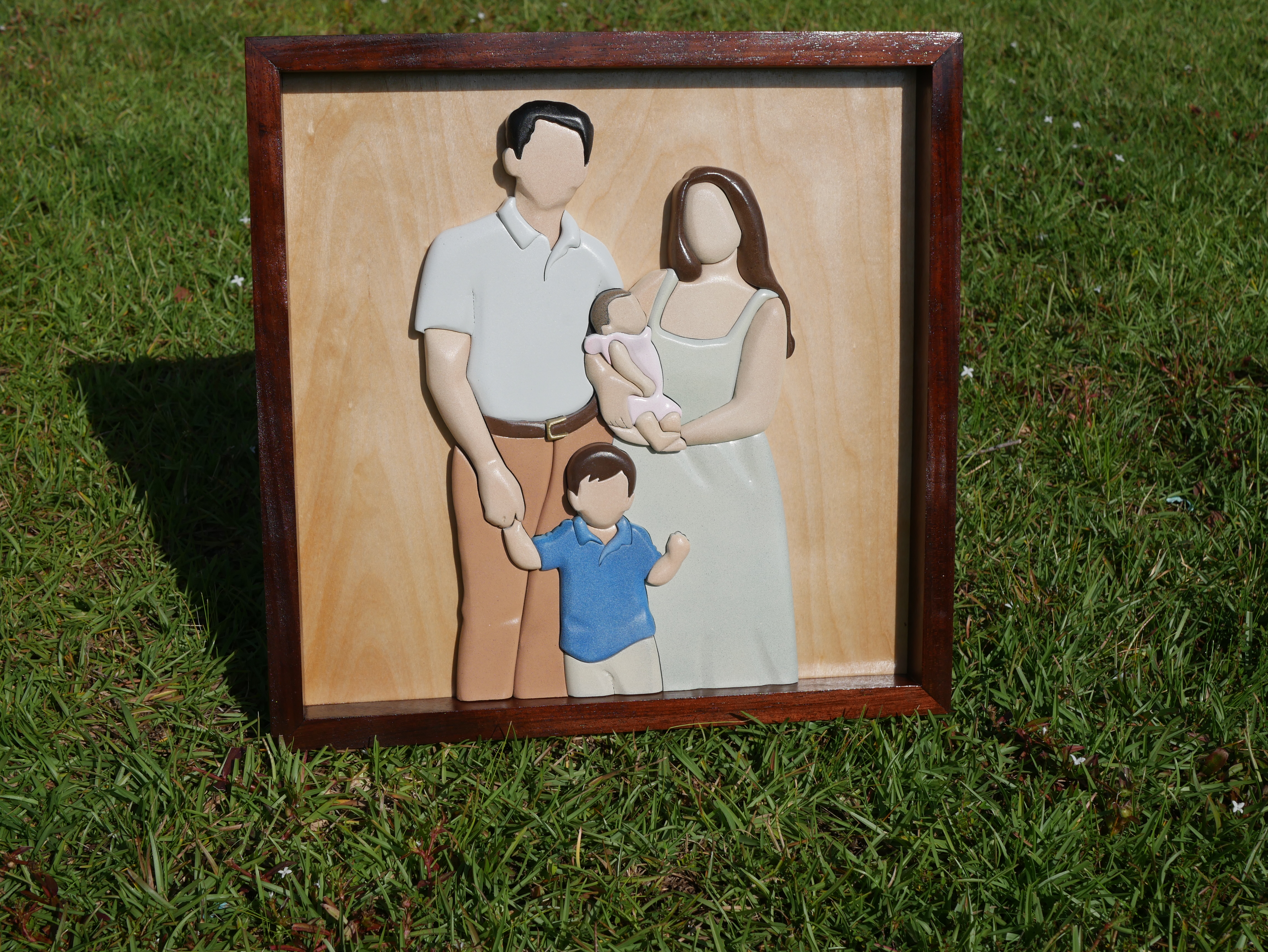 Custom wood family portrait with four people