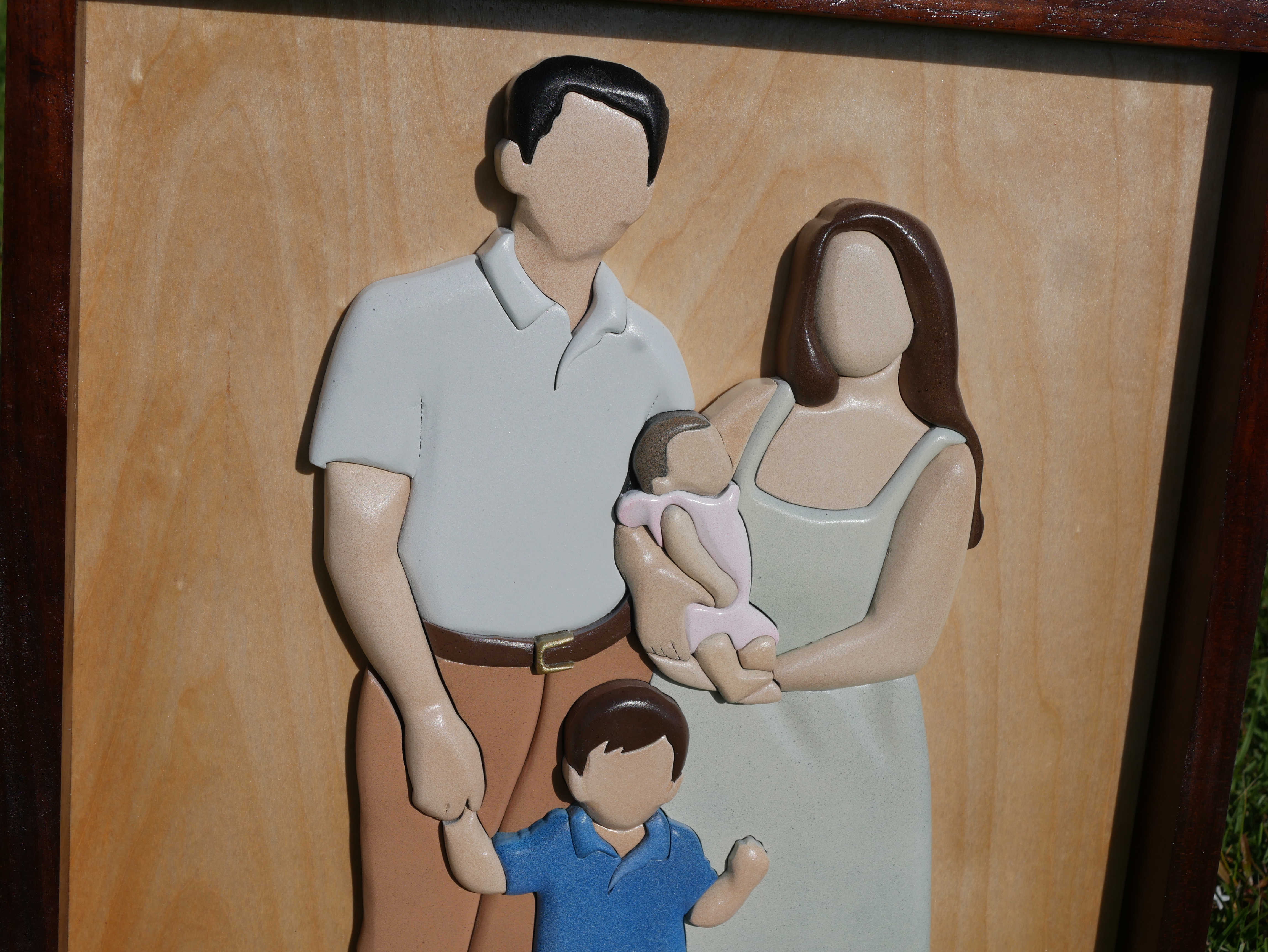 Custom family portrait showing two children hugging