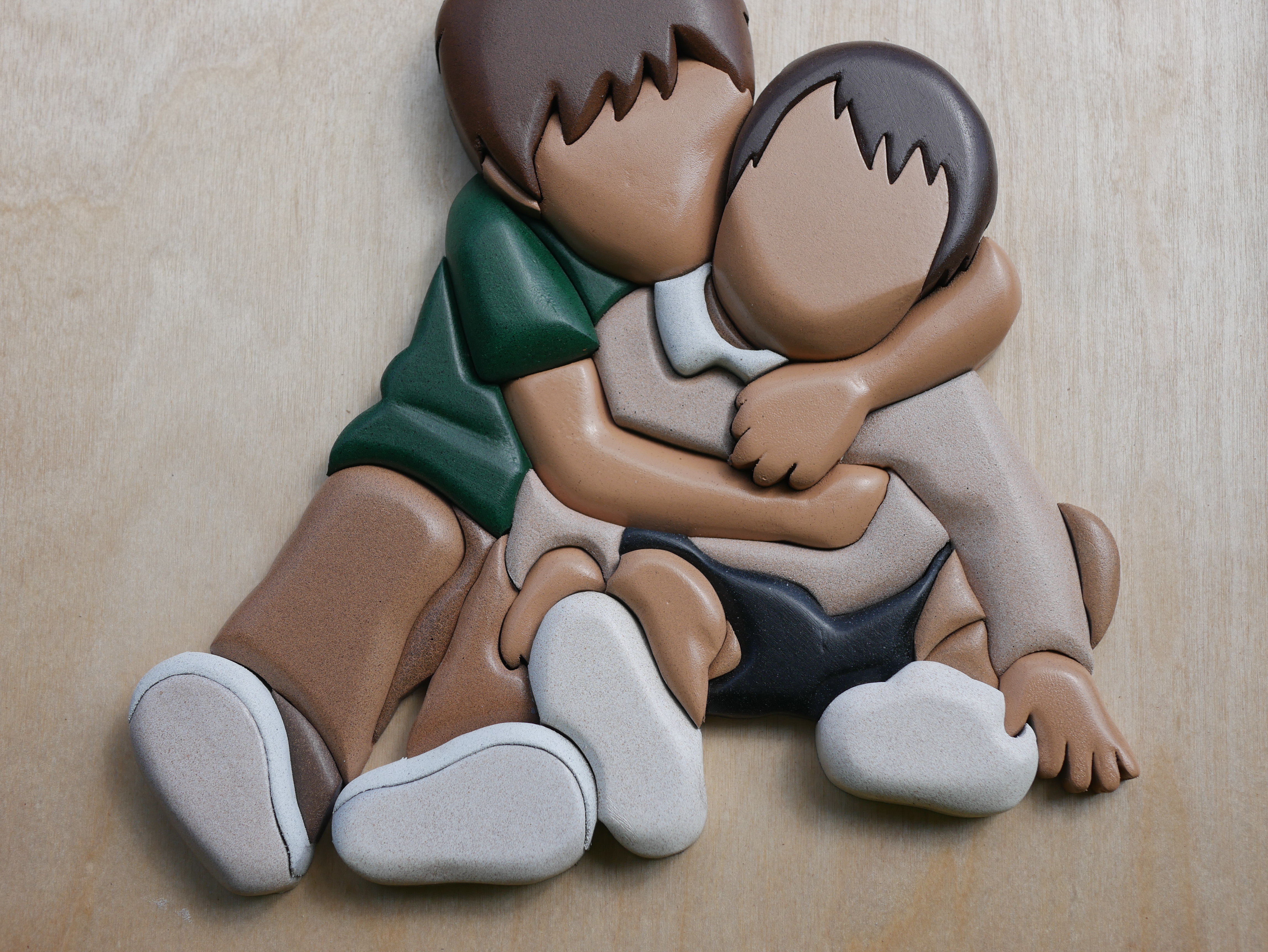 Custom portrait made from layered wood pieces