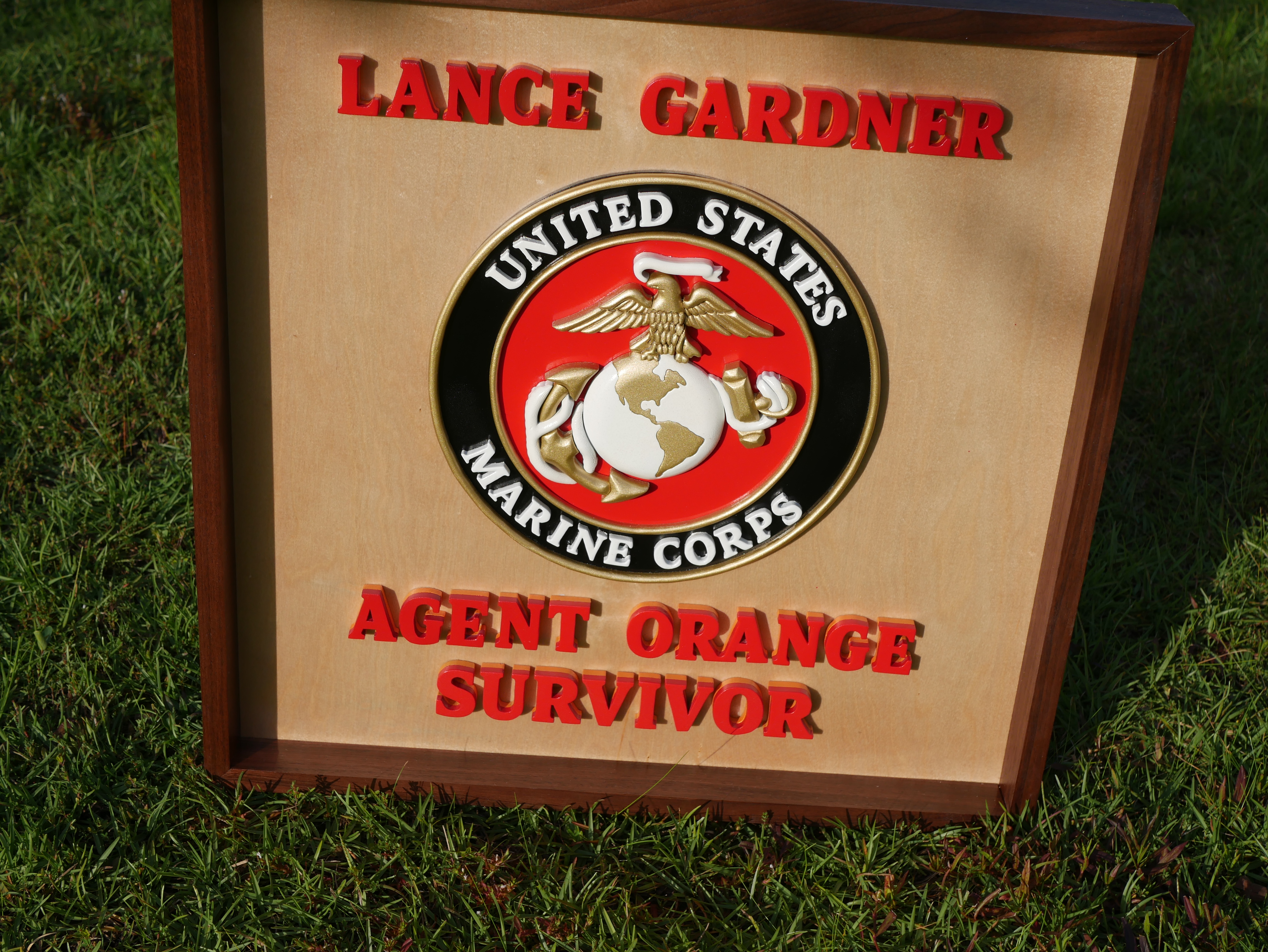 Custom Marine Corps logo sign with raised emblem and lettering