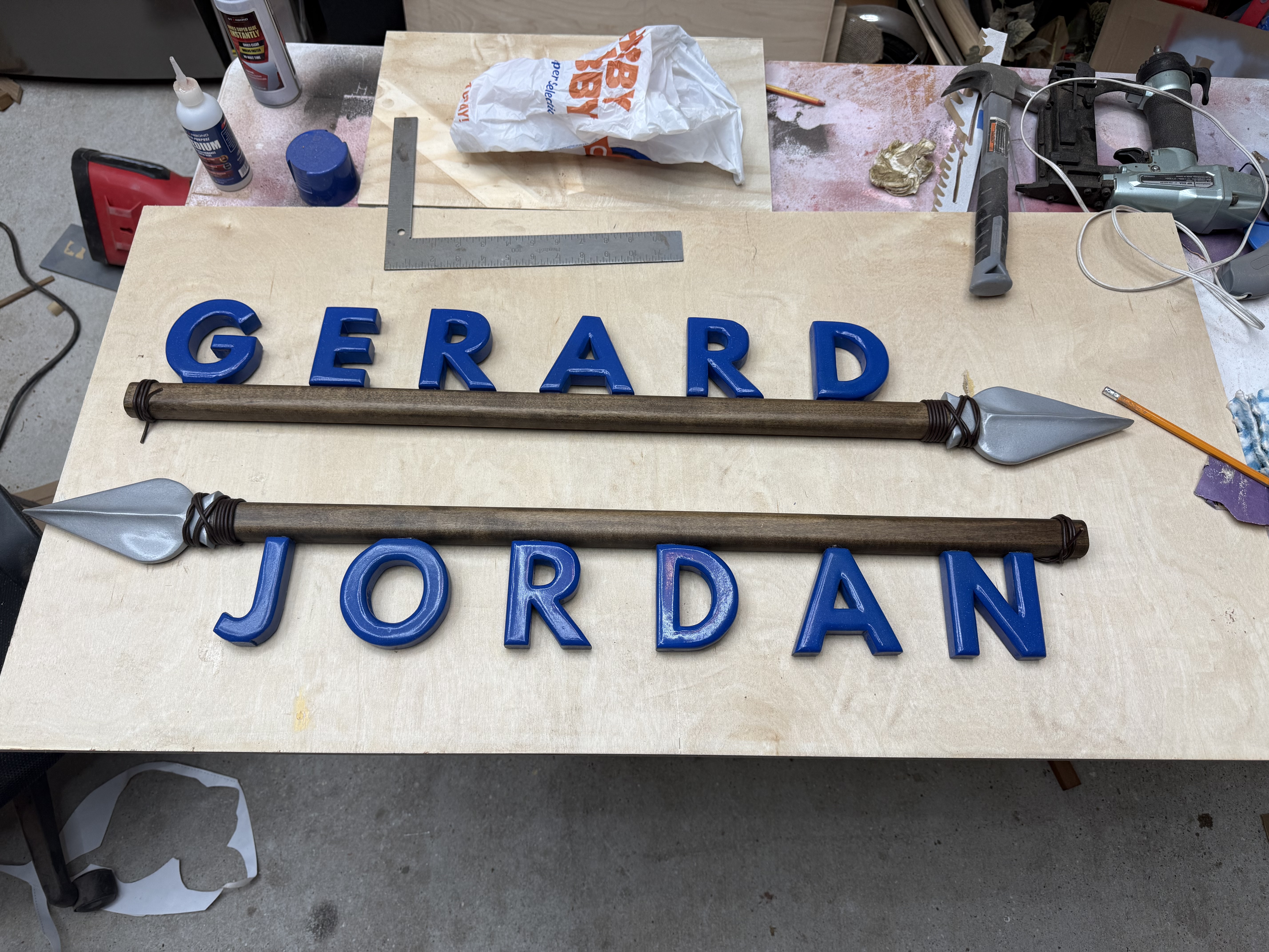 Custom 3D name letters with spear rod mounts — Gerard and Jordan